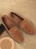 Men Tan Suede Leather Penny Loafer Shoes