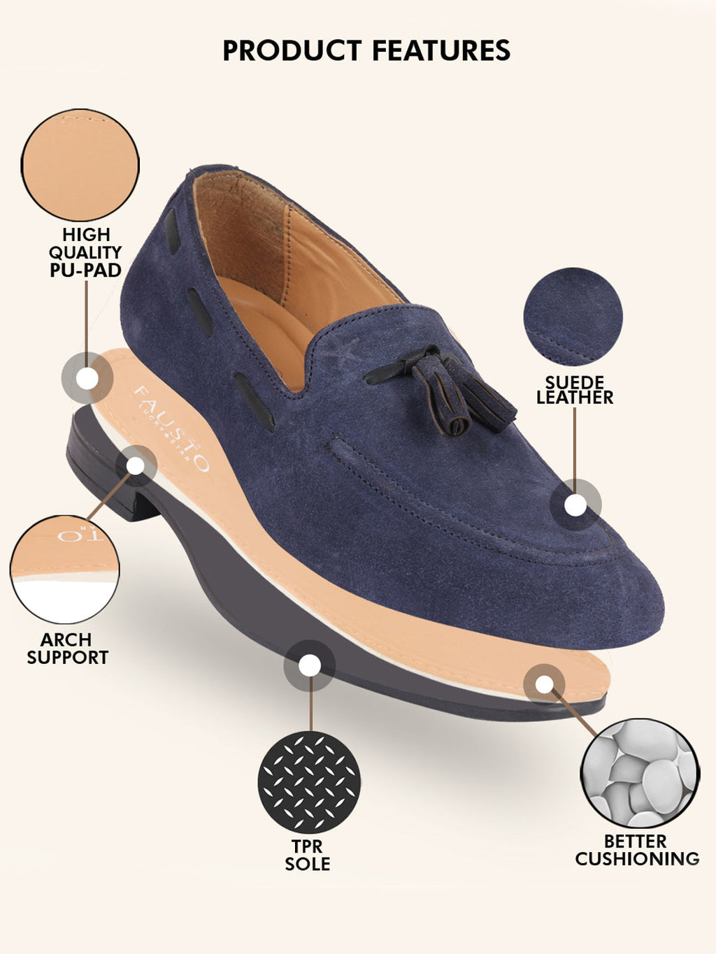 Shop Men Navy Blue Suede Leather Casual Tassel Loafer Shoes Online.