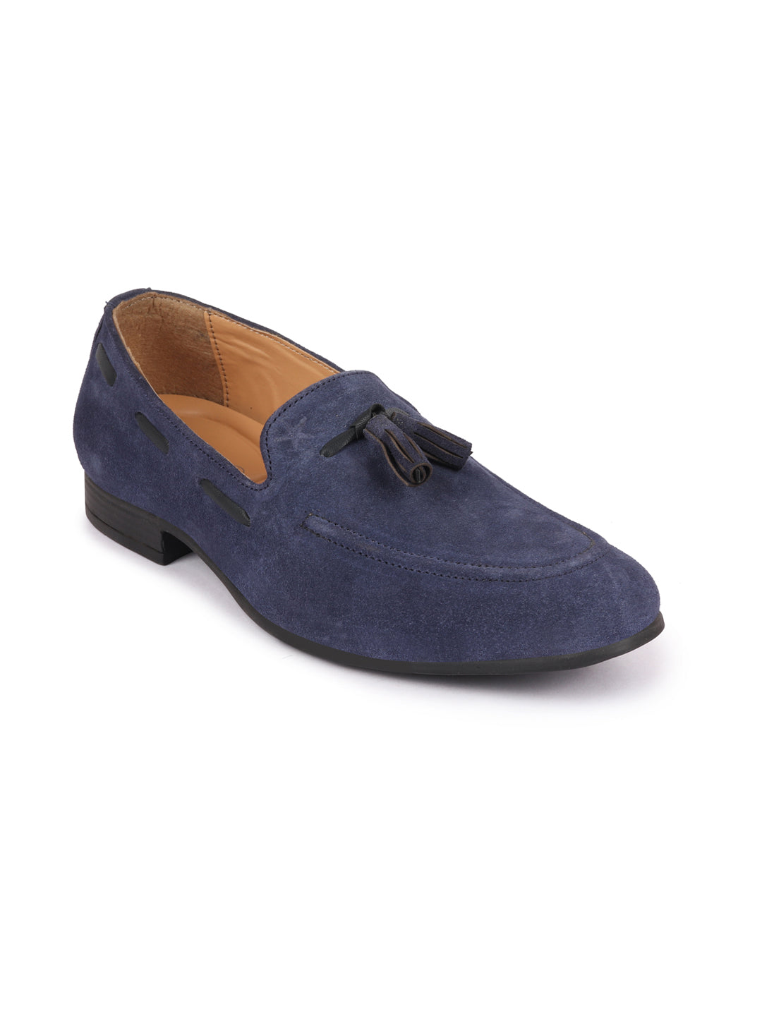 Shop Men Navy Blue Suede Leather Casual Tassel Loafer Shoes Online.