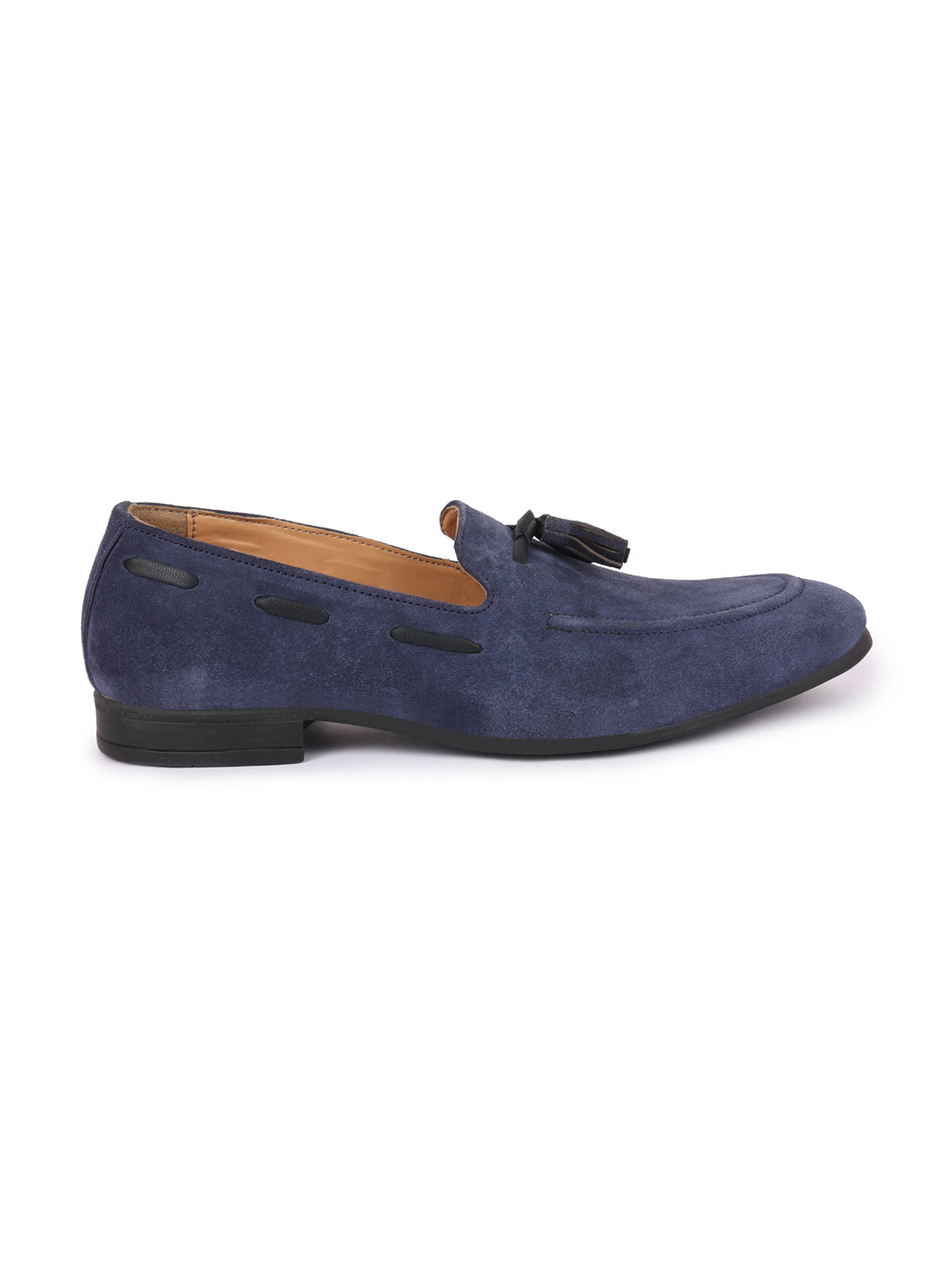 Shop Men Navy Blue Suede Leather Casual Tassel Loafer Shoes Online.
