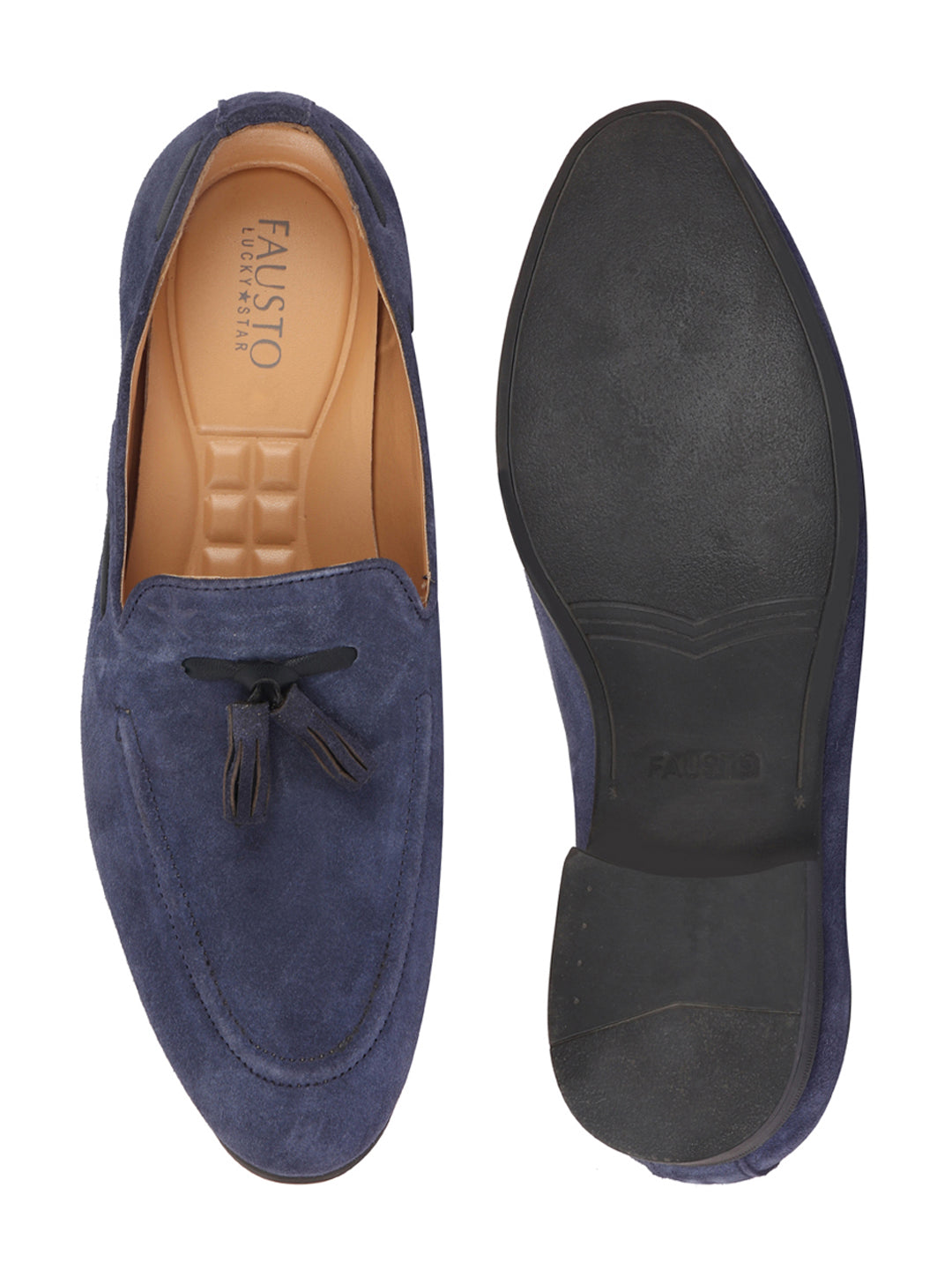 Shop Men Navy Blue Suede Leather Casual Tassel Loafer Shoes Online.