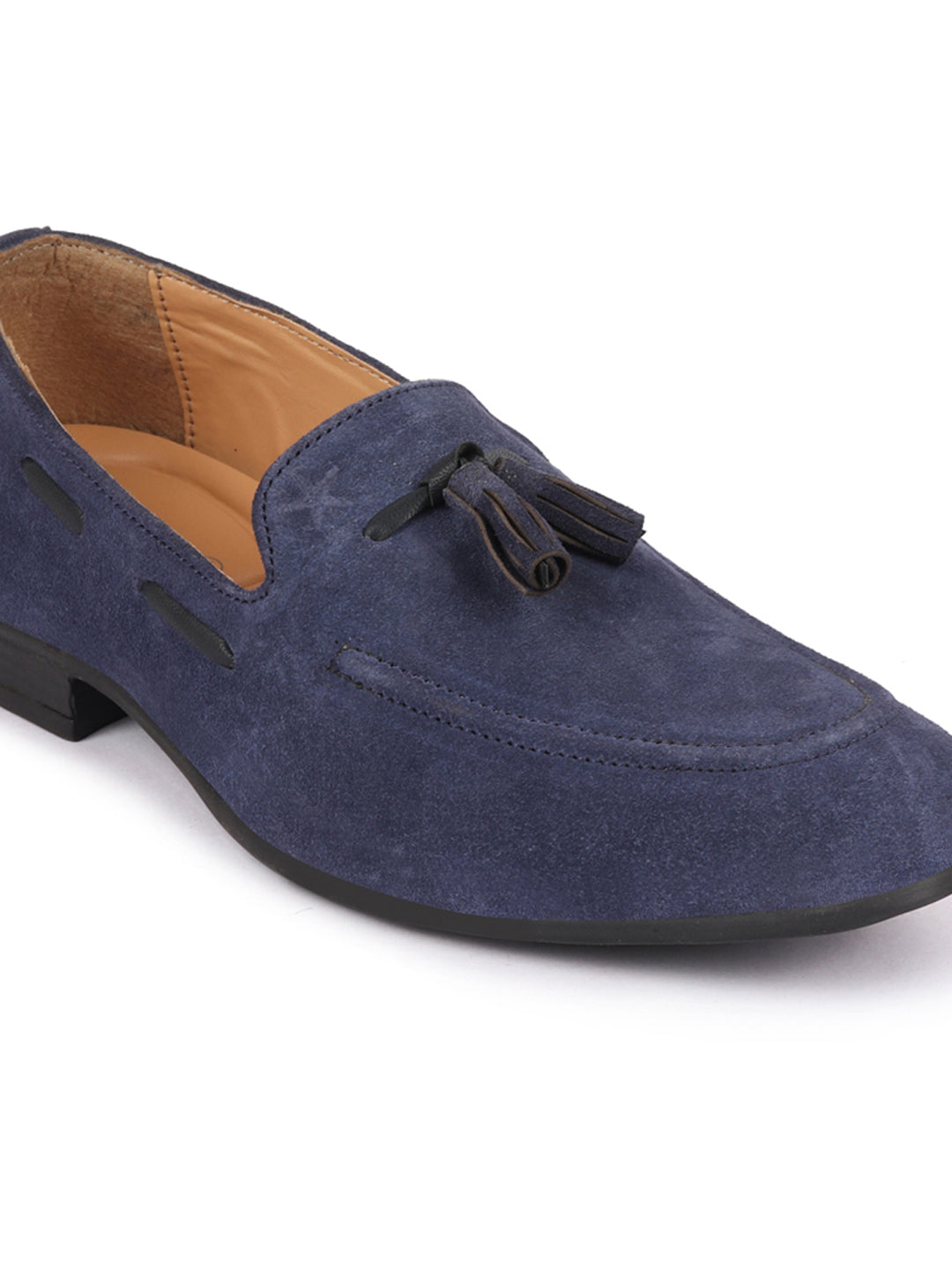 Shop Men Navy Blue Suede Leather Casual Tassel Loafer Shoes Online.