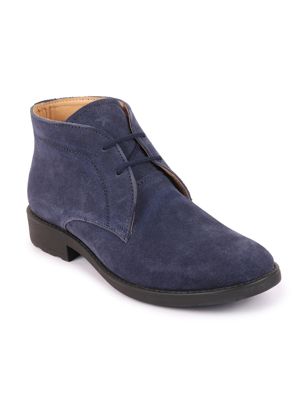 Shop Men Navy Blue Suede Leather High Ankle Lace Up Chukka Boots Online.