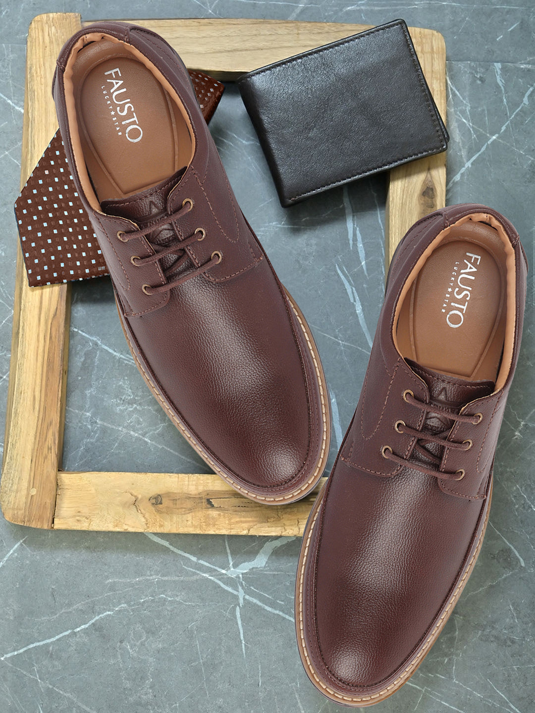 Men Brown Formal Lace Up Derby Uniform Dress Shoes