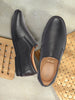 Men Black Textured Formal/Office Broad Toe Leather Slip On Shoes