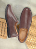 Men Brown Textured Formal/Office Broad Toe Leather Slip On Shoes