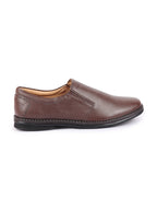 Shop Men Brown Textured Formal/Office Broad Toe Leather Slip On Shoes Online.