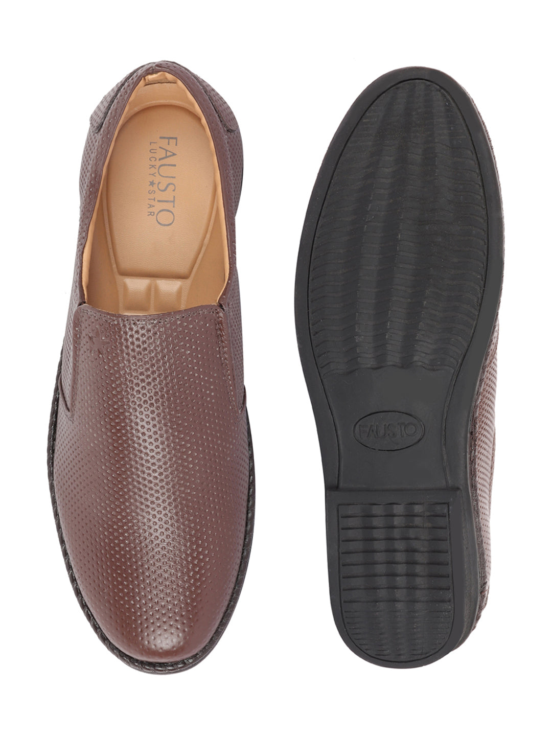Shop Men Brown Textured Formal/Office Broad Toe Leather Slip On Shoes Online.