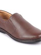 Shop Men Brown Textured Formal/Office Broad Toe Leather Slip On Shoes Online.