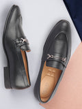 Men Navy Blue Horsebit Buckle Textured Comfort Formal/Dress Loafer Shoes
