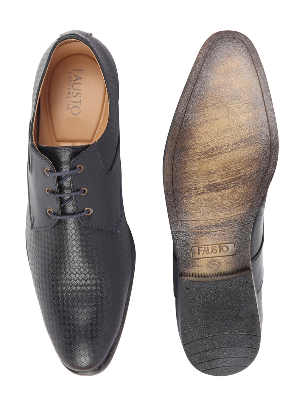 Shop Men Navy Blue Pattern Design Formal/Office Lace Up Shoes Online.