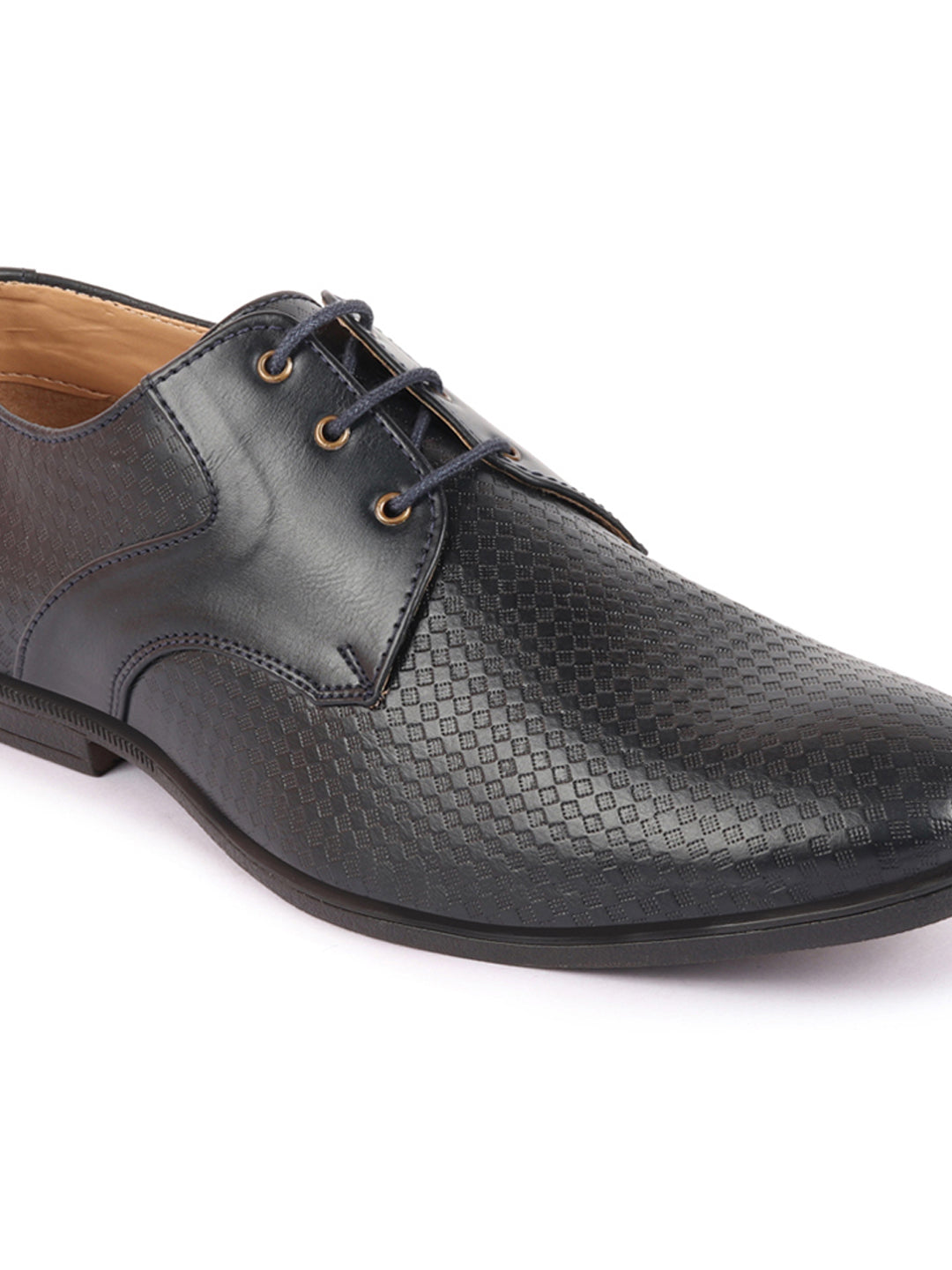 Shop Men Navy Blue Pattern Design Formal/Office Lace Up Shoes Online.