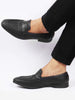 Men Black Hand Knitted Design Penny Loafer Slip On Shoes