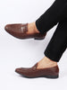 Men Brown Hand Knitted Design Penny Loafer Slip On Shoes