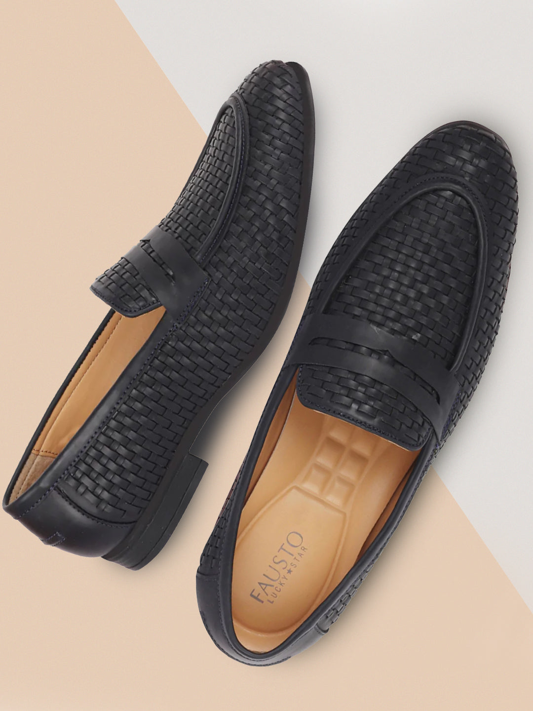 Shop Men Navy Blue Hand Knitted Design Penny Loafer Slip On Shoes Online.