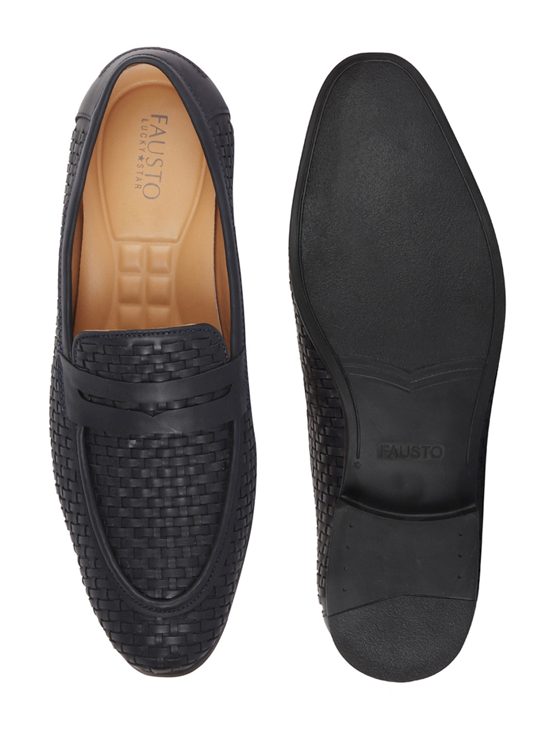 Shop Men Navy Blue Hand Knitted Design Penny Loafer Slip On Shoes Online.