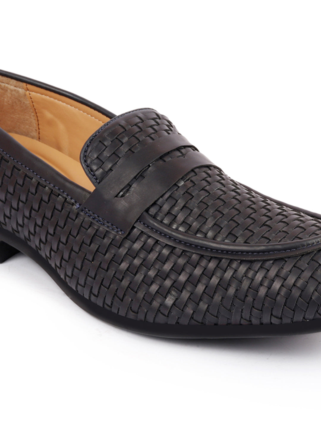 Shop Men Navy Blue Hand Knitted Design Penny Loafer Slip On Shoes Online.