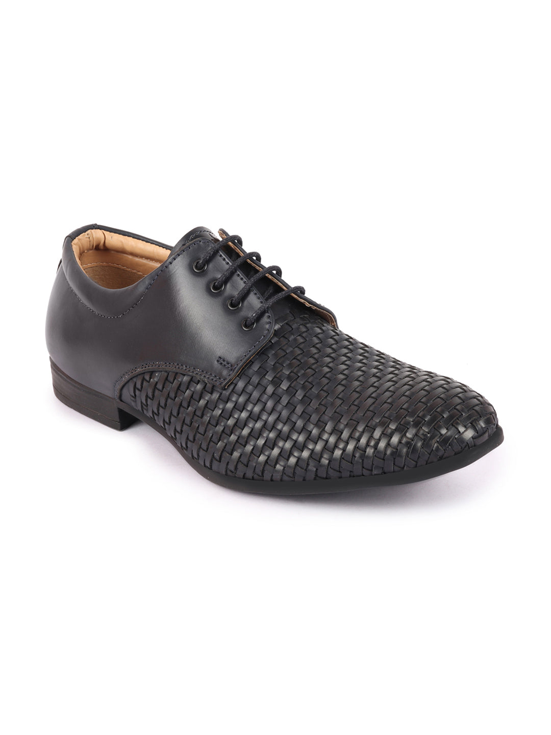 Shop Men Navy Blue Knit Design Formal/Office Lace Up Shoes Online.