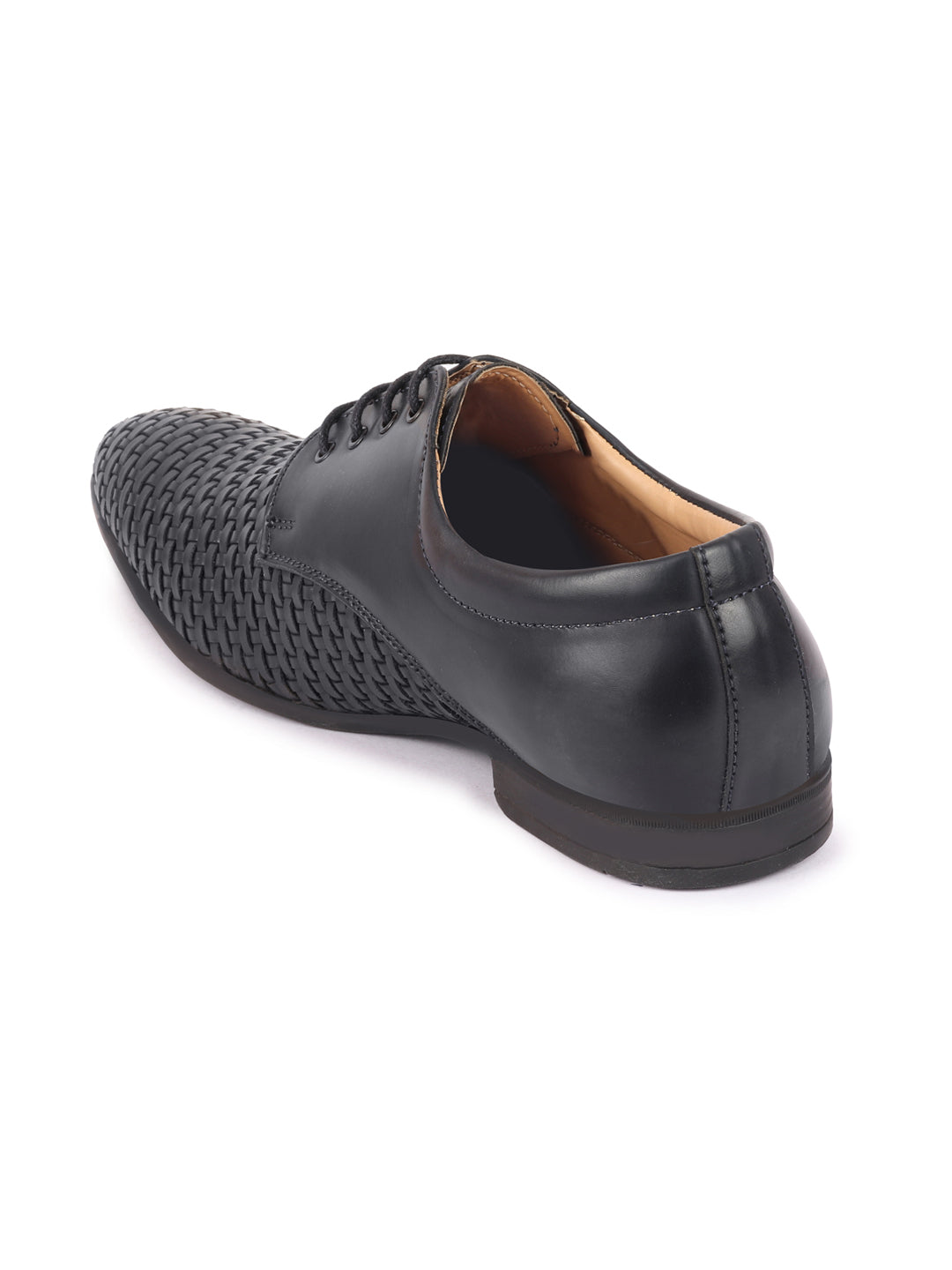 Shop Men Navy Blue Knit Design Formal/Office Lace Up Shoes Online.