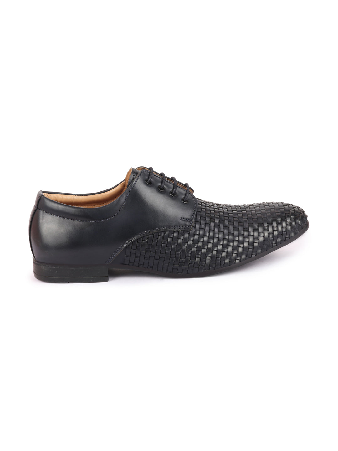 Shop Men Navy Blue Knit Design Formal/Office Lace Up Shoes Online.