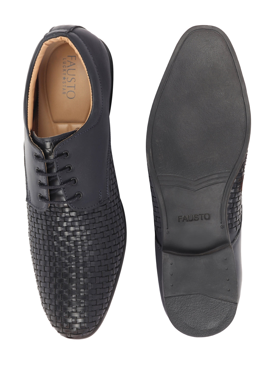 Shop Men Navy Blue Knit Design Formal/Office Lace Up Shoes Online.