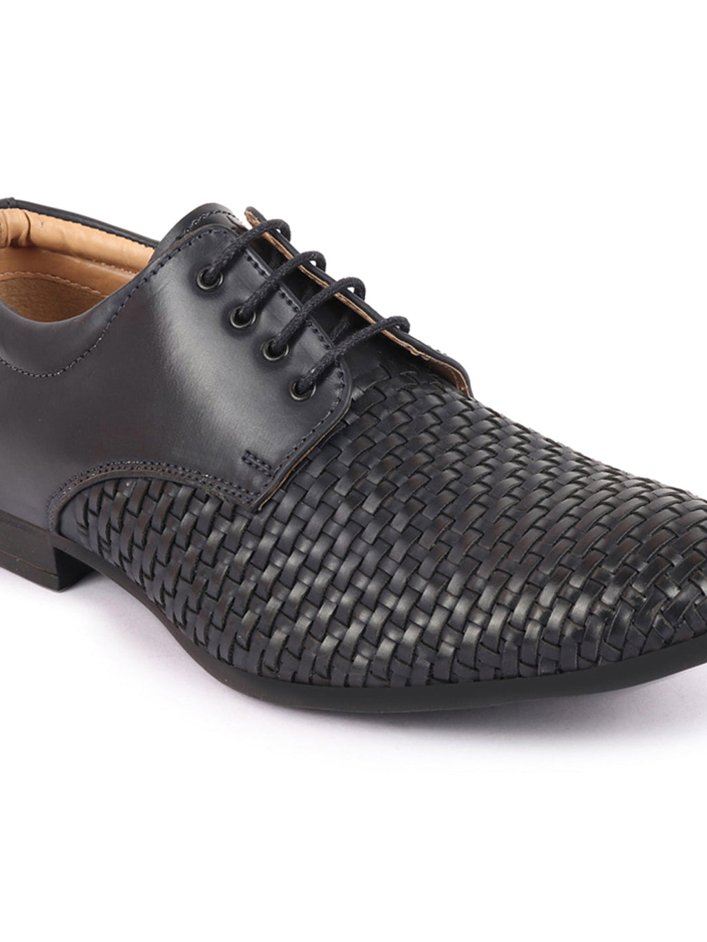 Shop Men Navy Blue Knit Design Formal/Office Lace Up Shoes Online.