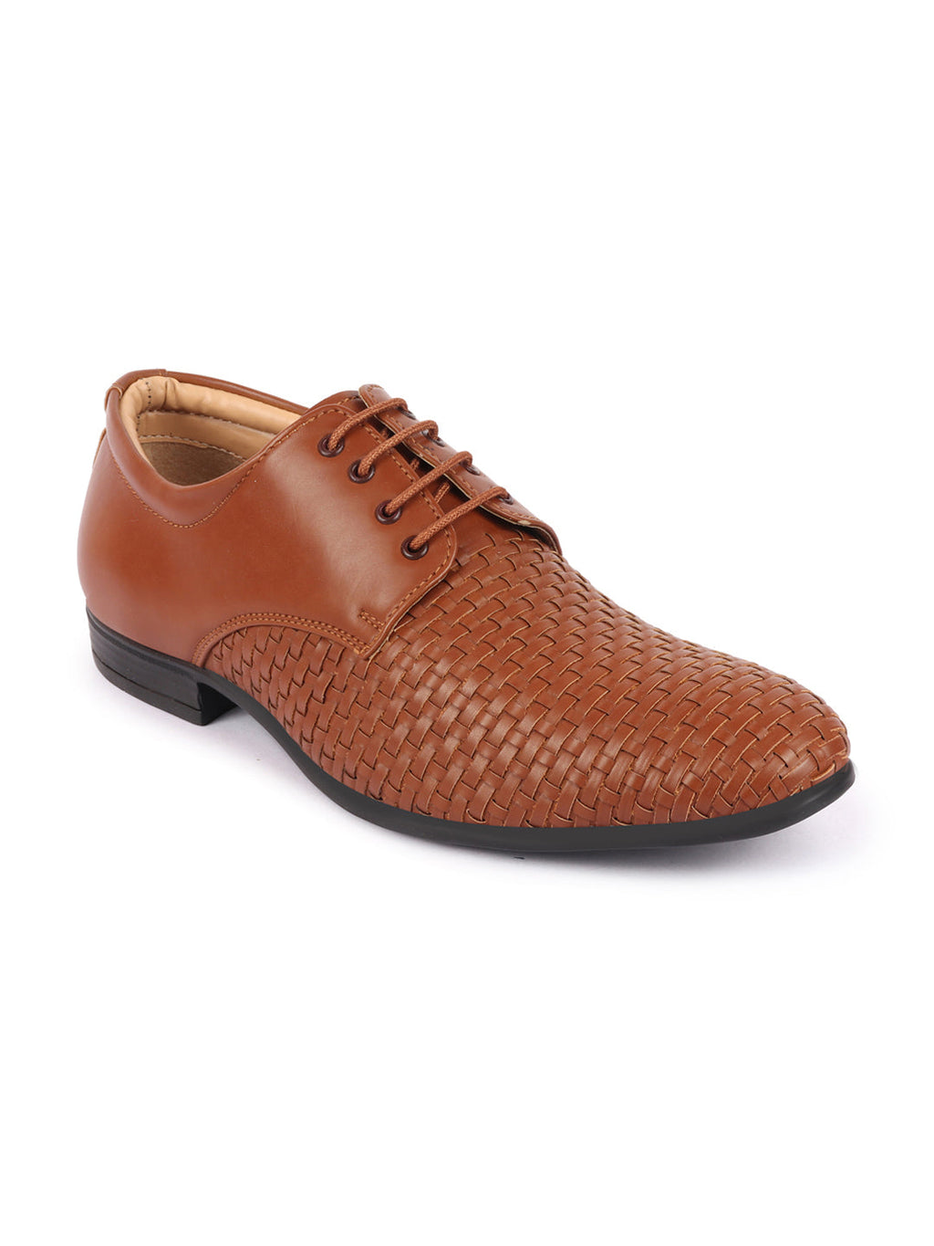 Shop Men Tan Knit Design Formal/Office Lace Up Shoes Online.