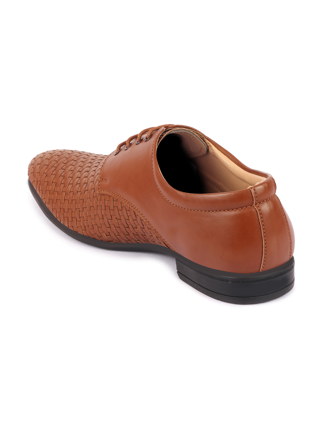 Shop Men Tan Knit Design Formal/Office Lace Up Shoes Online.