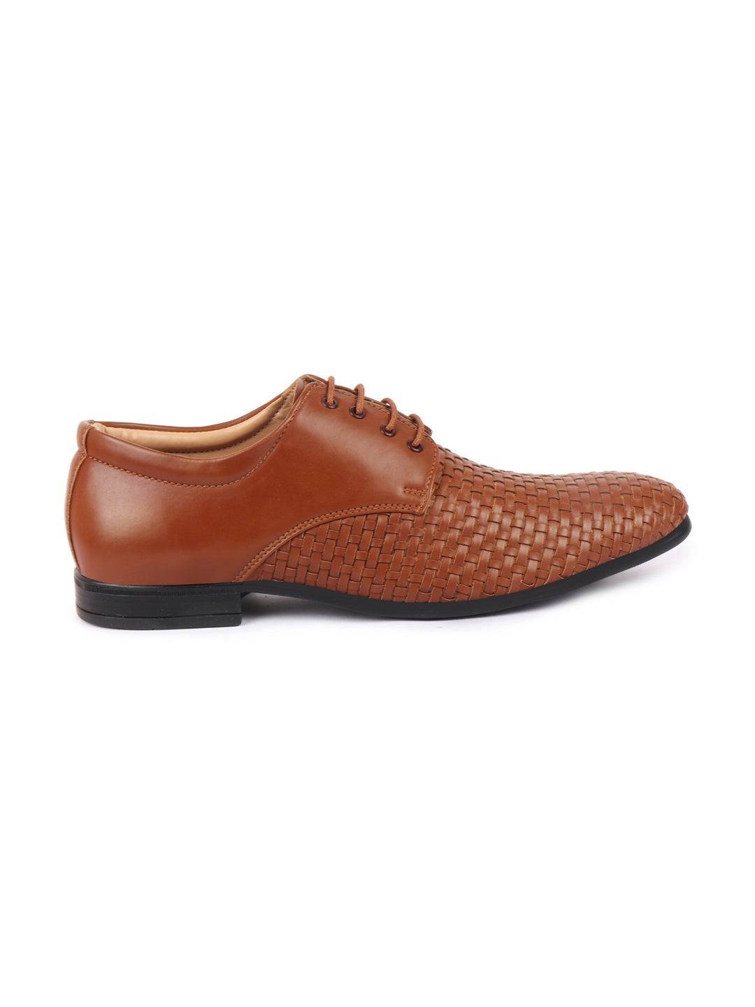Shop Men Tan Knit Design Formal/Office Lace Up Shoes Online.