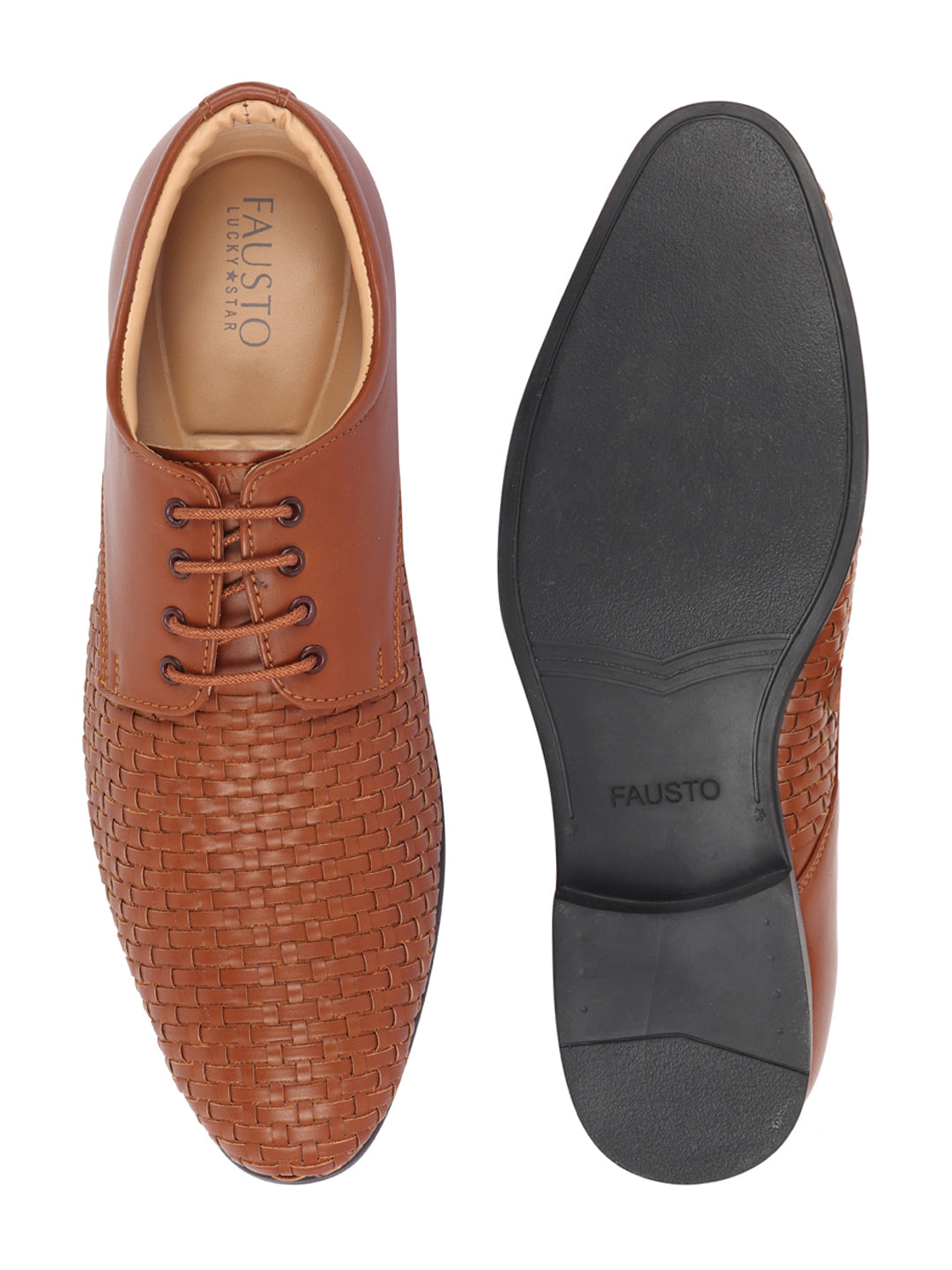 Shop Men Tan Knit Design Formal/Office Lace Up Shoes Online.