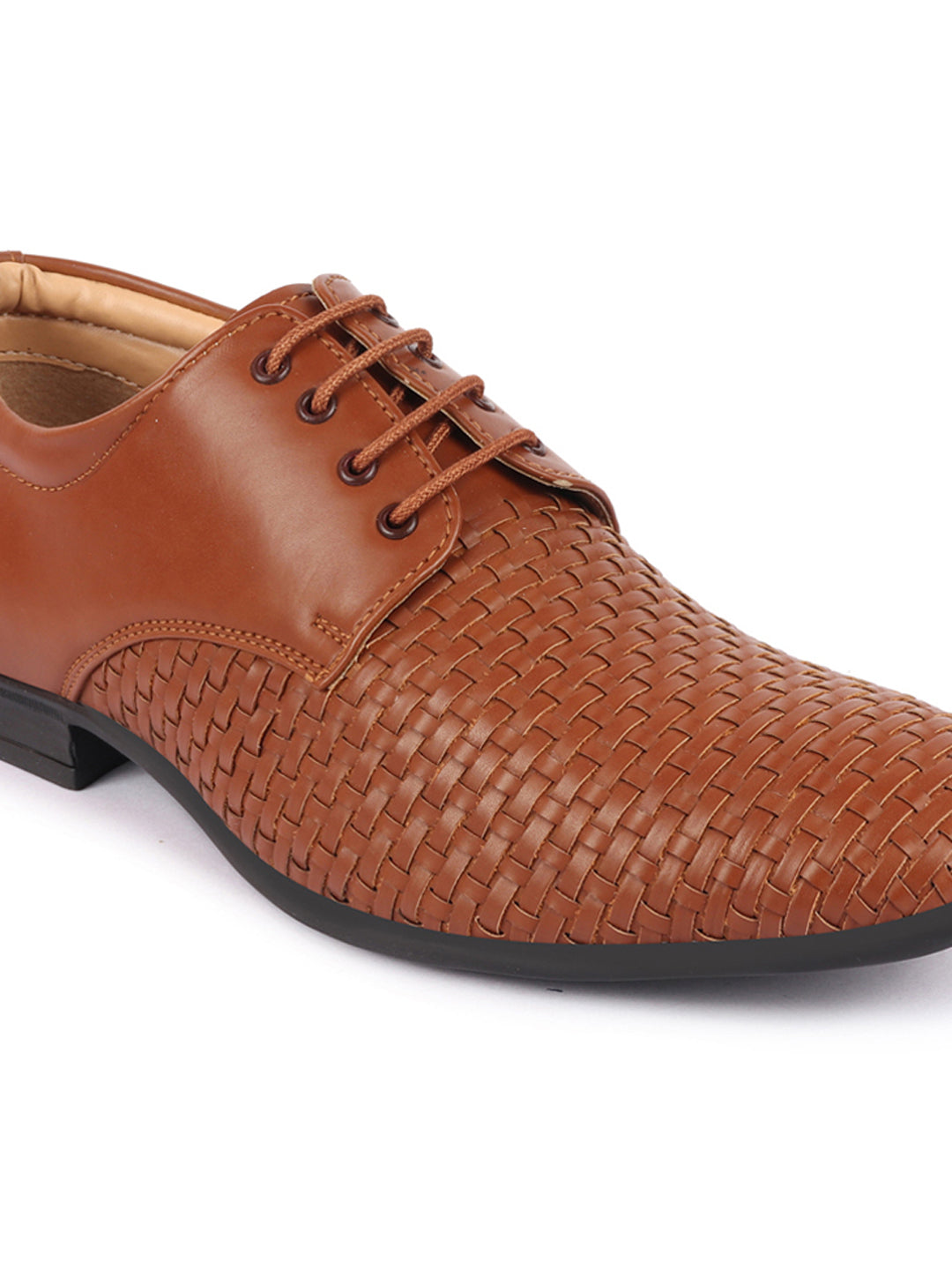 Shop Men Tan Knit Design Formal/Office Lace Up Shoes Online.