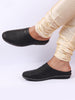 Men Black Back Open Knit Design Stitched Ethnic Casual Mules