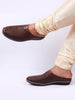Men Brown Back Open Knit Design Stitched Ethnic Casual Mules