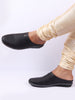 Men Navy Blue Back Open Knit Design Stitched Ethnic Casual Mules