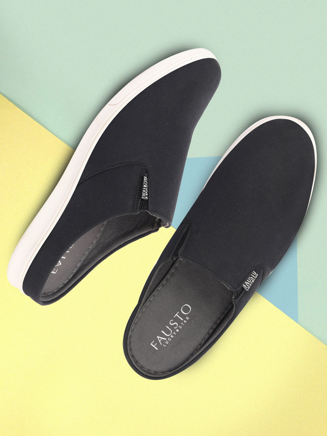 Shop Men Black Casual Back Open Canvas Stylish Slip On Shoes Online.