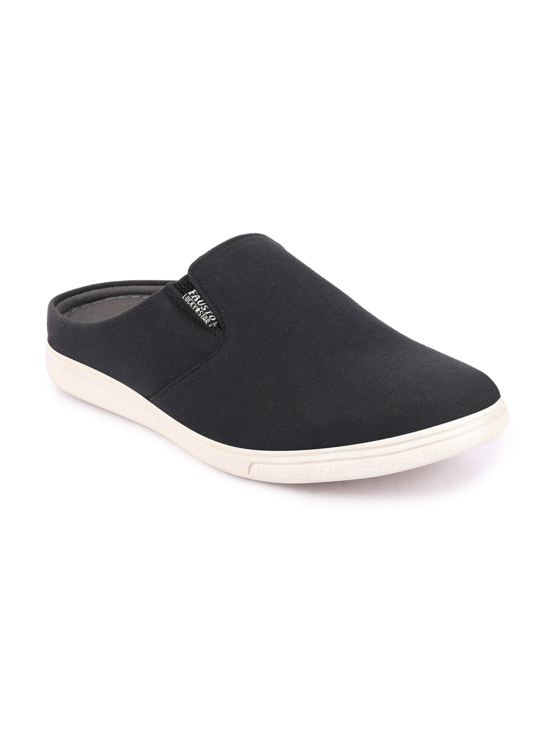 Shop Men Black Casual Back Open Canvas Stylish Slip On Shoes Online.