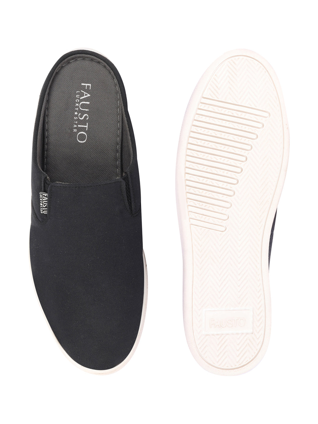 Shop Men Black Casual Back Open Canvas Stylish Slip On Shoes Online.