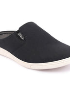 Shop Men Black Casual Back Open Canvas Stylish Slip On Shoes Online.