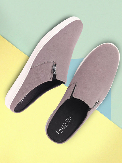 Shop Men Grey Casual Back Open Canvas Stylish Slip On Shoes Online.