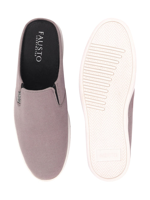 Shop Men Grey Casual Back Open Canvas Stylish Slip On Shoes Online.