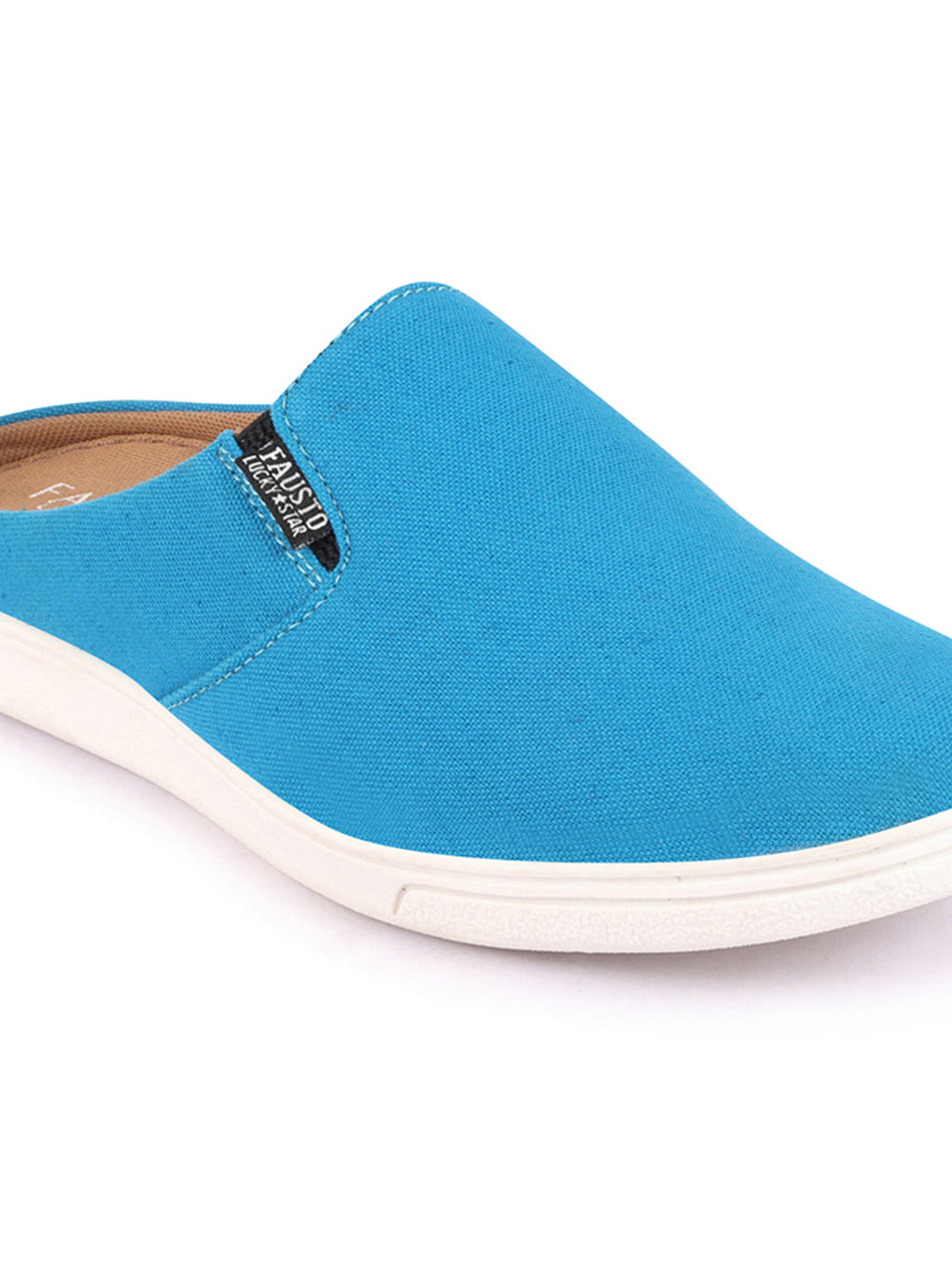 Shop Men Light Blue Casual Back Open Canvas Stylish Slip On Shoes Online.