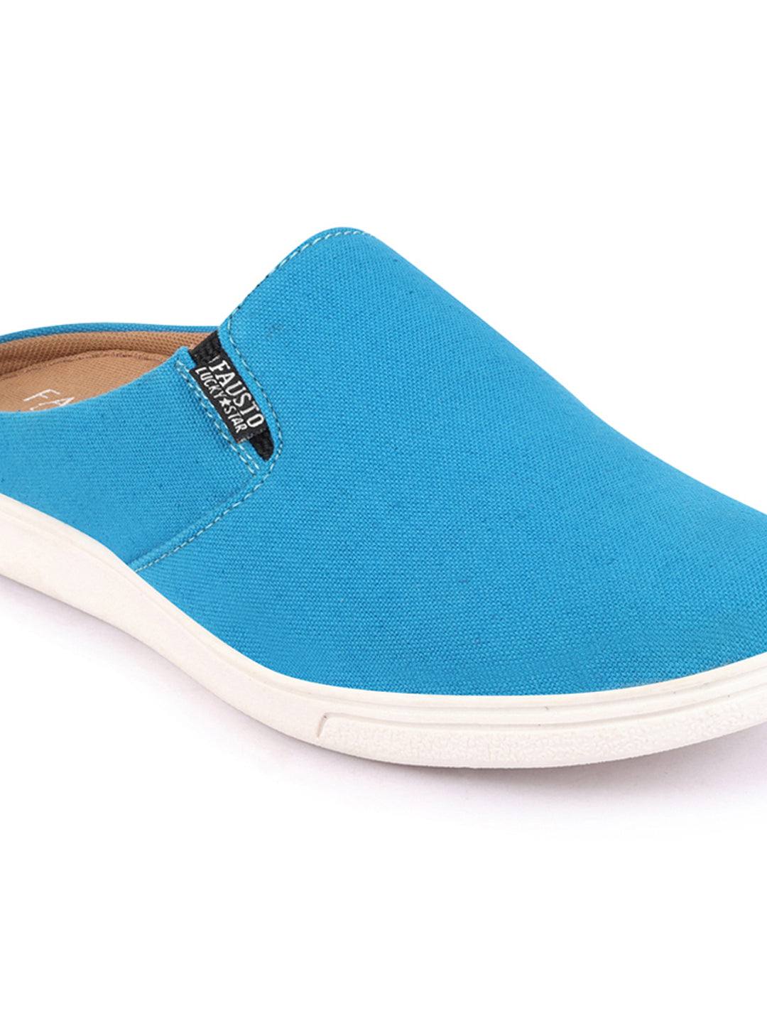 Shop Men Light Blue Casual Back Open Canvas Stylish Slip On Shoes Online.