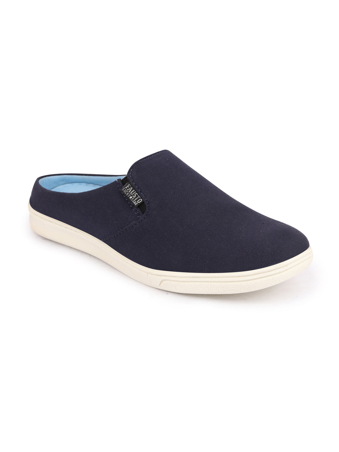 Shop Men Navy Blue Casual Back Open Canvas Stylish Slip On Shoes Online.