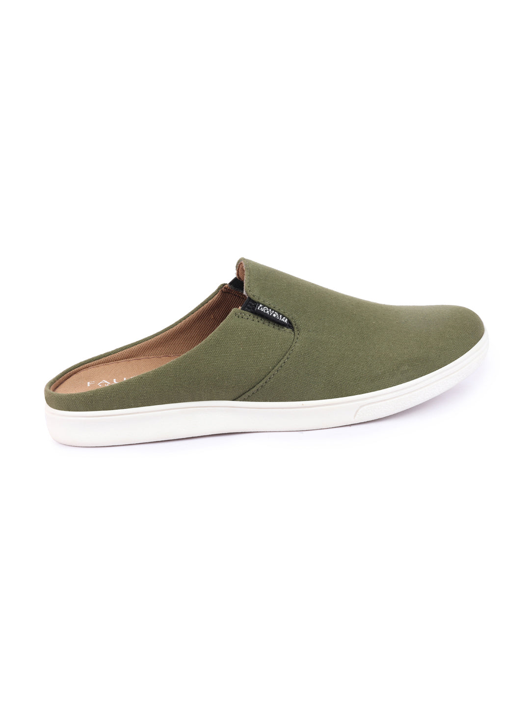 Shop Men Olive Green Casual Back Open Canvas Stylish Slip On Shoes Online.