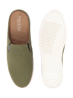 Shop Men Olive Green Casual Back Open Canvas Stylish Slip On Shoes Online.