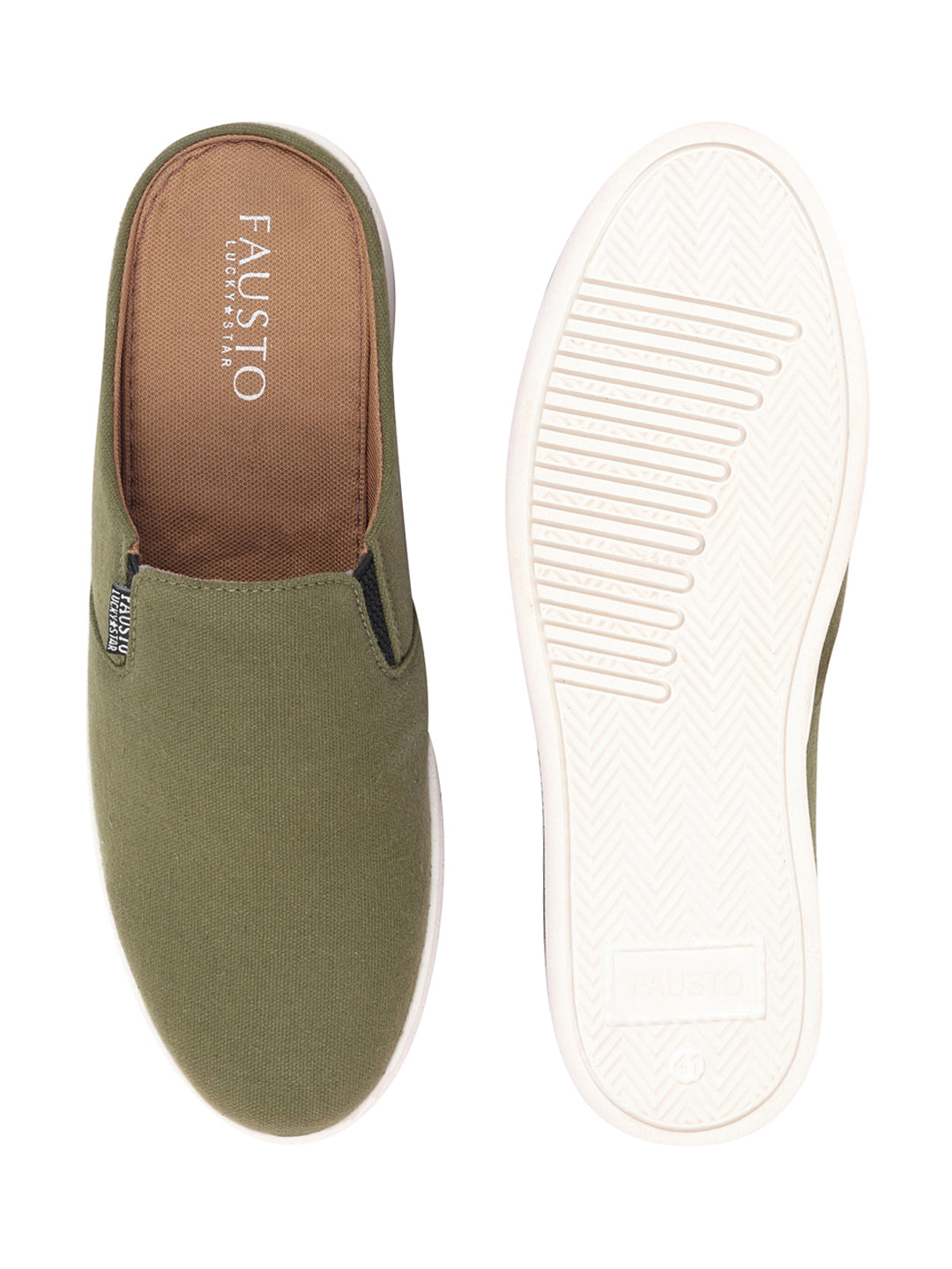 Shop Men Olive Green Casual Back Open Canvas Stylish Slip On Shoes Online.
