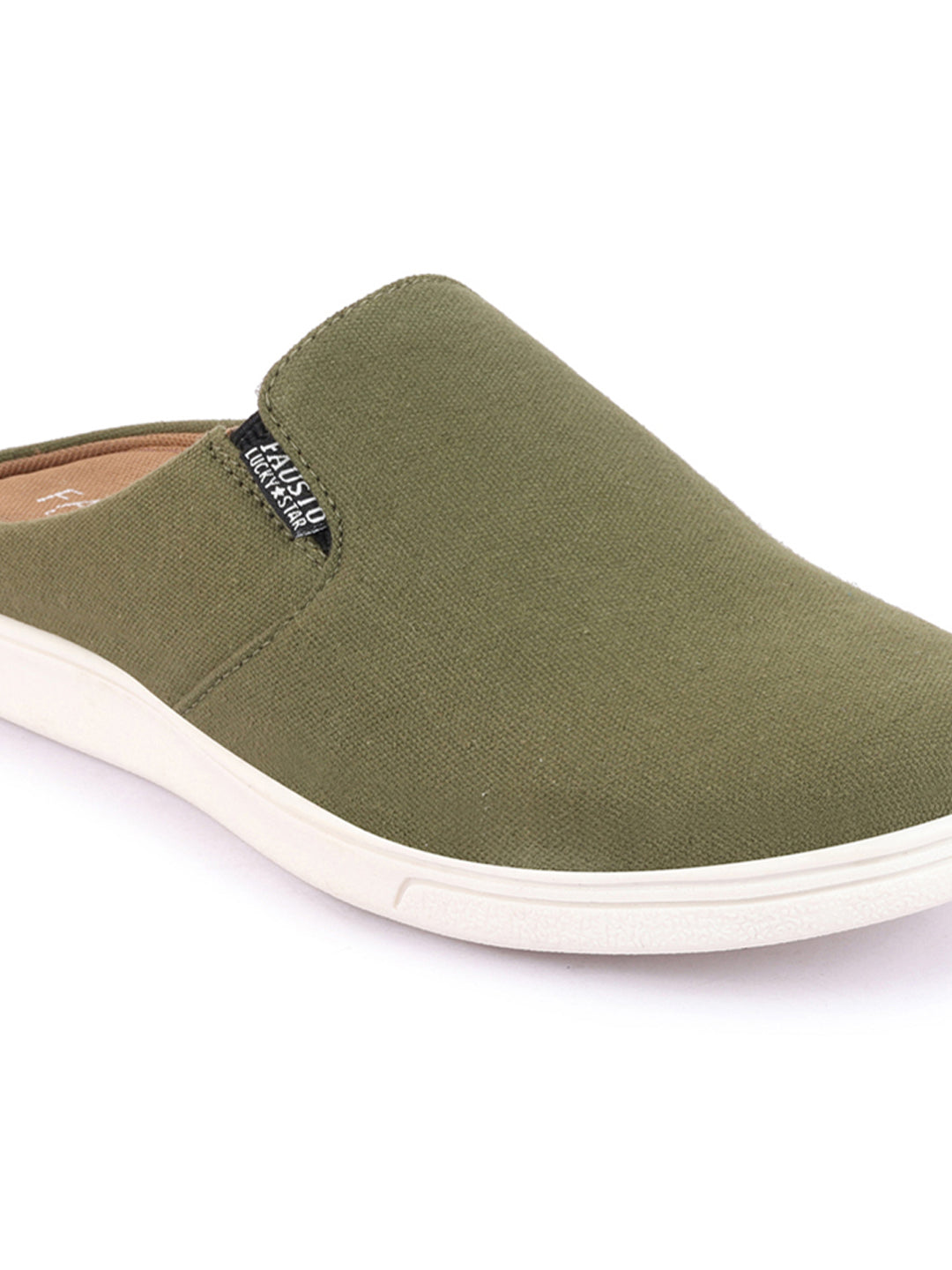 Shop Men Olive Green Casual Back Open Canvas Stylish Slip On Shoes Online.
