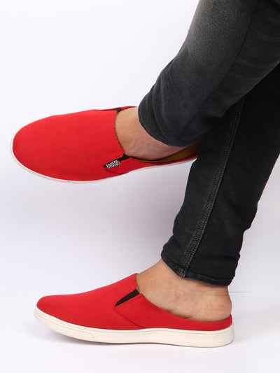 Shop Men Red Casual Back Open Canvas Stylish Slip On Shoes Online