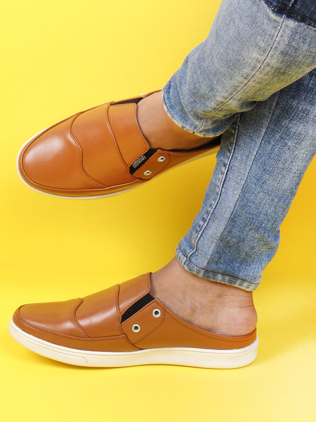 Shop Men Beige Casual Back Open Classic Slip On Shoes Online.