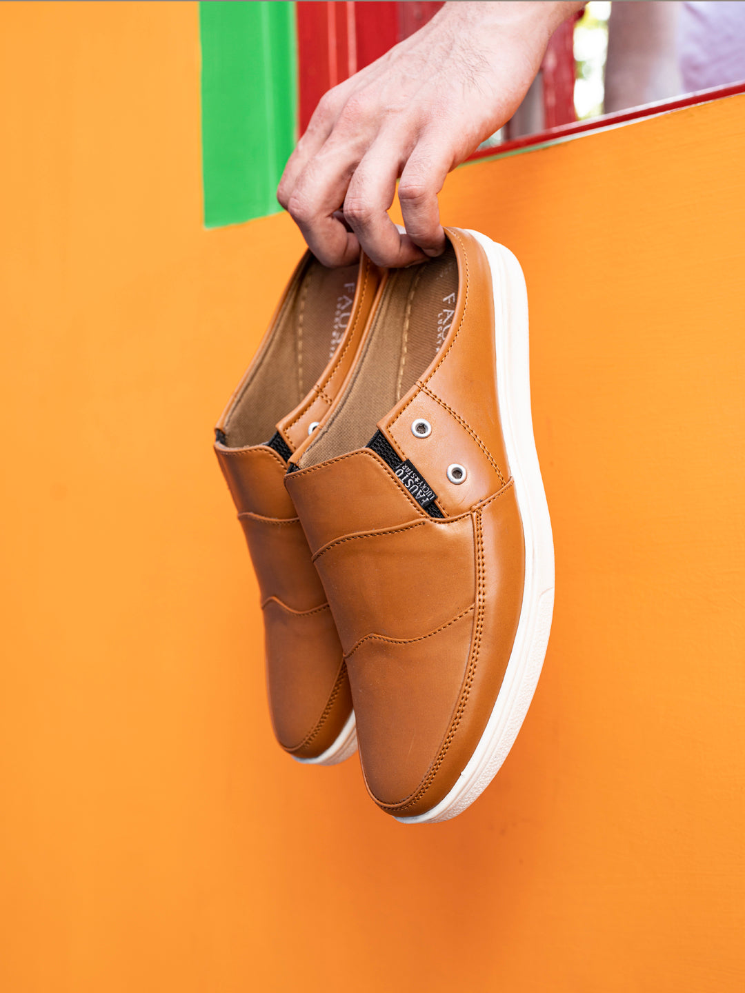 Shop Men Beige Casual Back Open Classic Slip On Shoes Online.